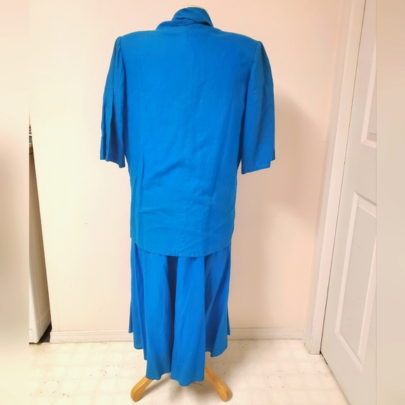 80s Cerulean Jacket, Top & Skirt 3-Piece Set with Floral Applique and Beading - Picture 4 of 16